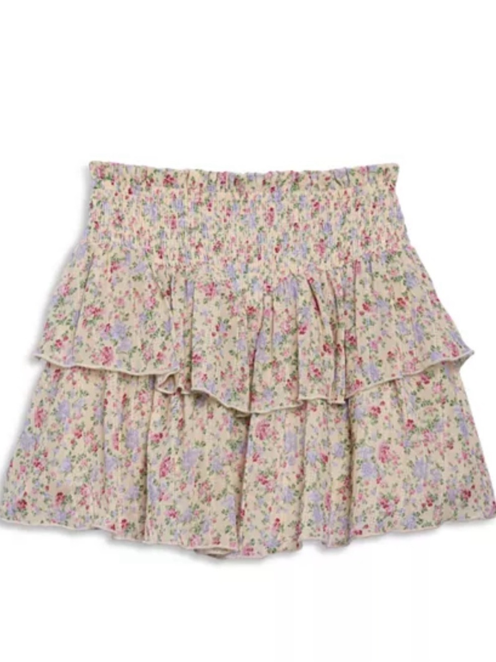 Bloomingdale's Cream Floral Smocked Tiered Mini Skirt
